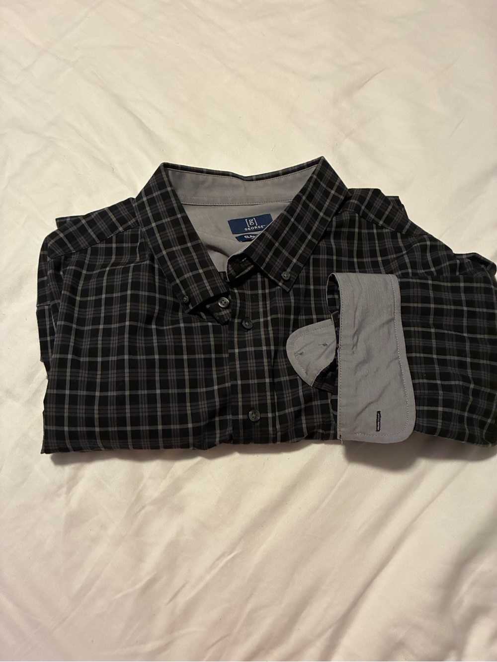 George Black and Gray Plaid Button-Down Shirt